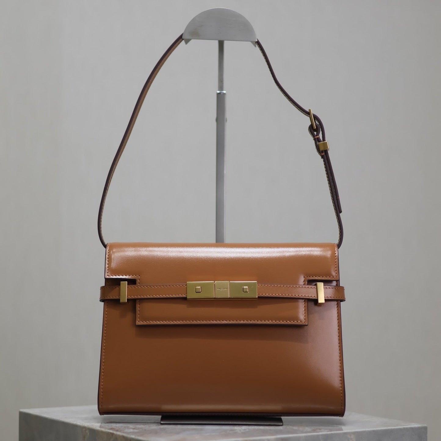 Luxury Saint Laurent MANHATTAN SMALL 24 IN BRONZE BROWN CALFSKIN GOLD HARDWARE