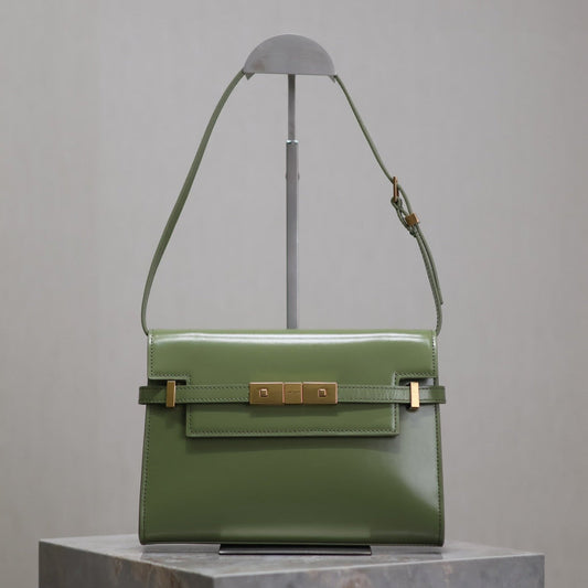 Luxury Saint Laurent MANHATTAN SMALL 24 IN OLIVE GREEN SMOOTH LAMBSKIN GOLD HARDWARE