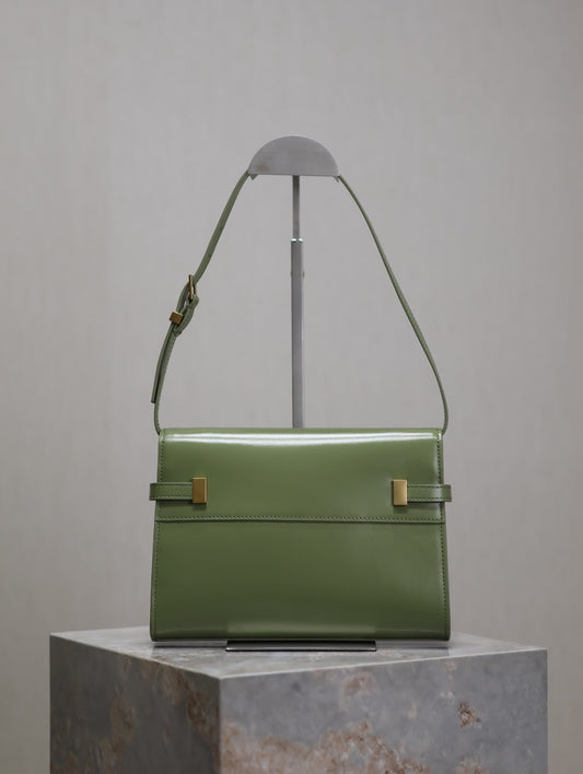 Luxury Saint Laurent MANHATTAN SMALL 24 IN OLIVE GREEN SMOOTH LAMBSKIN GOLD HARDWARE