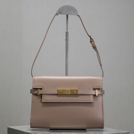 Luxury Saint Laurent MANHATTAN SMALL 24 IN DARK BEIGE SMOOTH LAMBSKIN GOLD HARDWARE