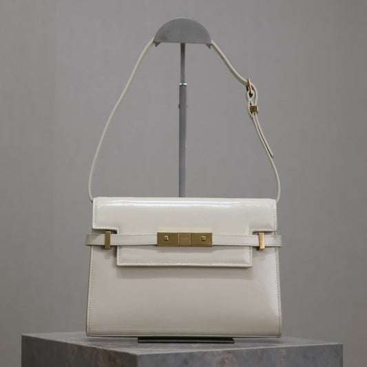 Luxury Saint Laurent MANHATTAN SMALL 24 IN WHITE SMOOTH LAMBSKIN GOLD HARDWARE