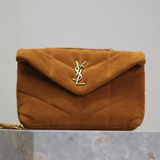 Luxury Saint Laurent Toy Puffer Mini 23cm Dark Brown Suede