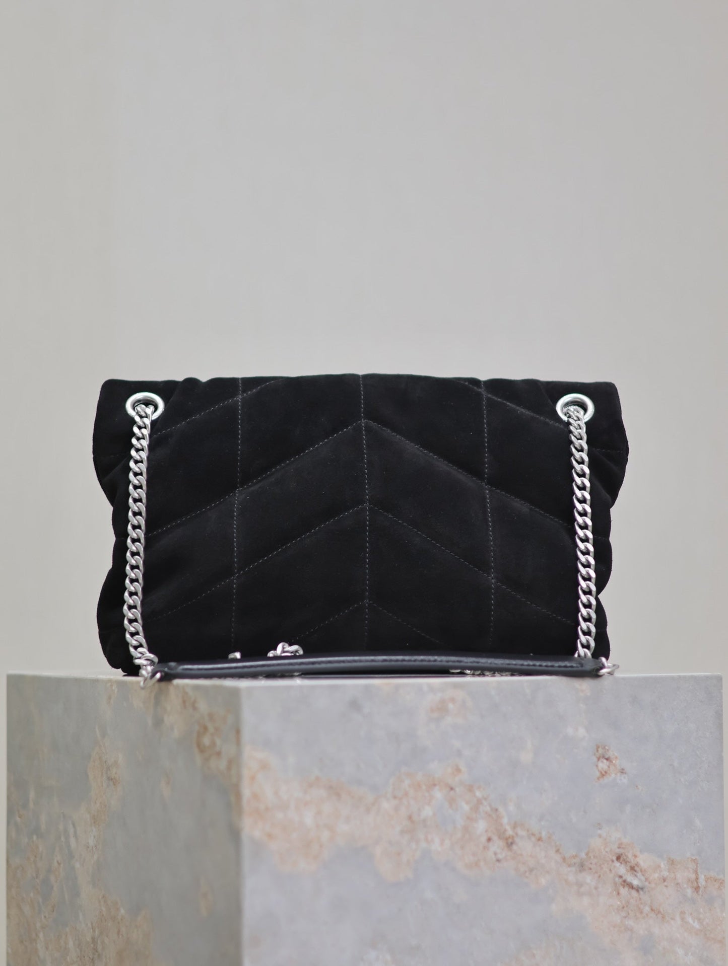 Luxury Saint Laurent PUFFER SMALL 29 IN BLACK SUEDE SILVER HARDWARE