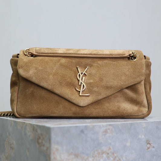 Luxury Saint Laurent CALYPSO BAG 26 IN CIDER BROWN SUEDE GOLD HARDWARE