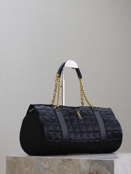 Luxury Saint Laurent TRAVEL BAG 42 IN BLACK NYLON AND LEATHER TRIM GOLD HARDWARE