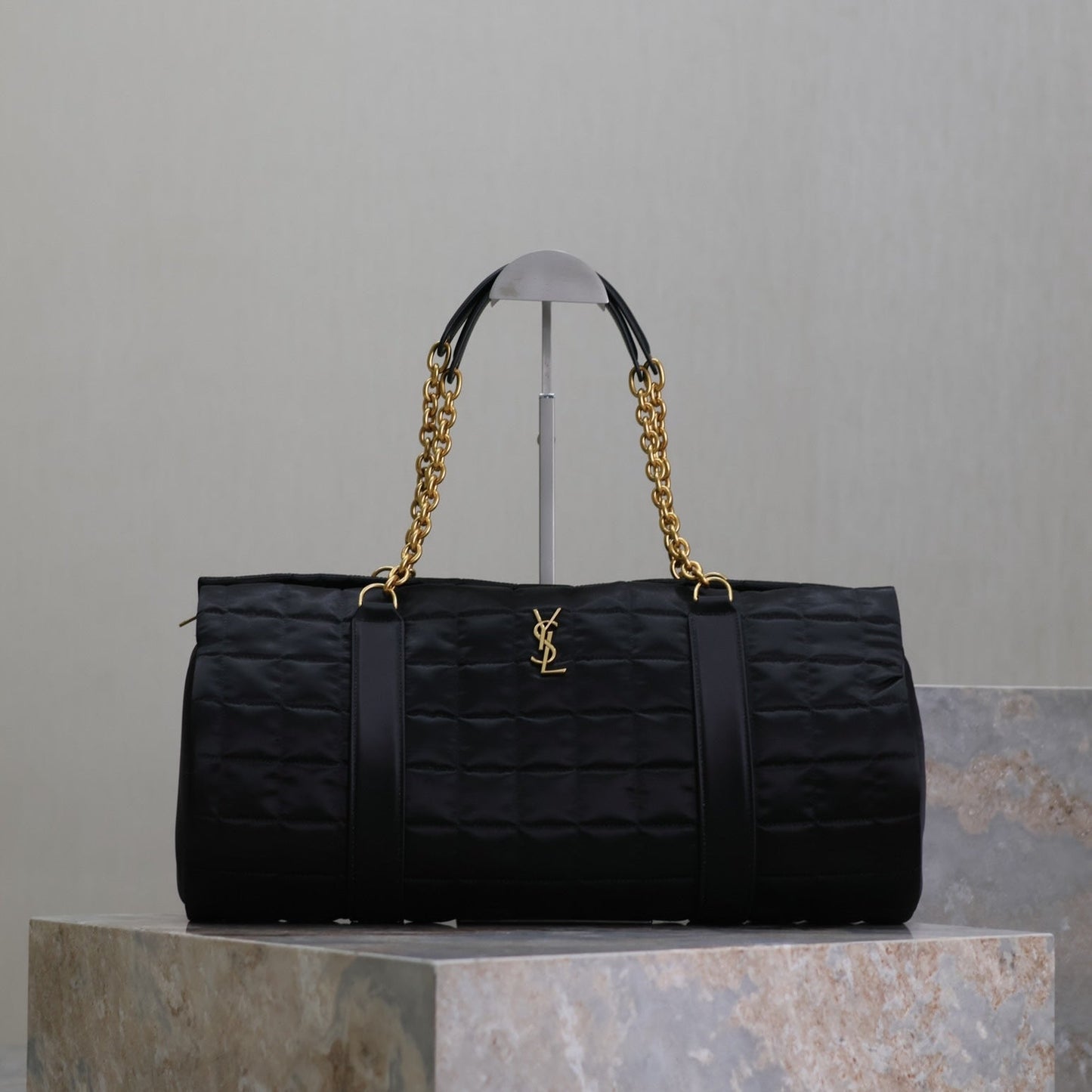 Luxury Saint Laurent TRAVEL BAG 42 IN BLACK NYLON AND LEATHER TRIM GOLD HARDWARE