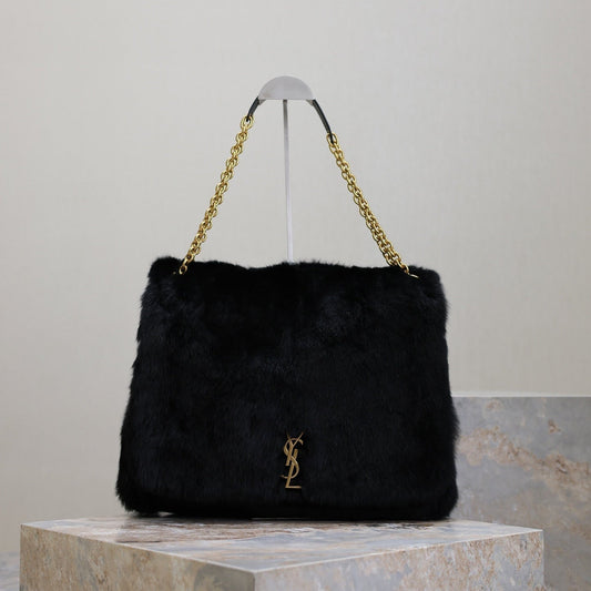 Luxury Saint Laurent JAMIE 4.3 LARGE BAG 43 IN BLACK LAMB FUR GOLD HARDWARE