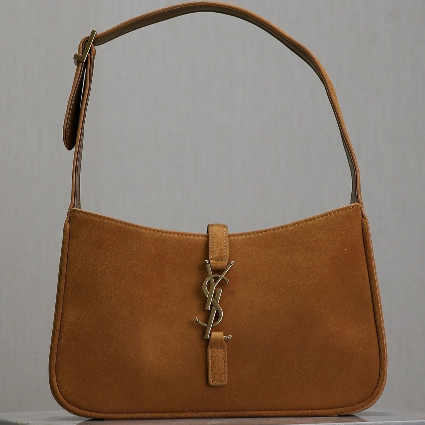 Luxury Saint Laurent LE 5 À 7 BAG  25 IN BRONZE BROWN SUEDE COPPER LOGO