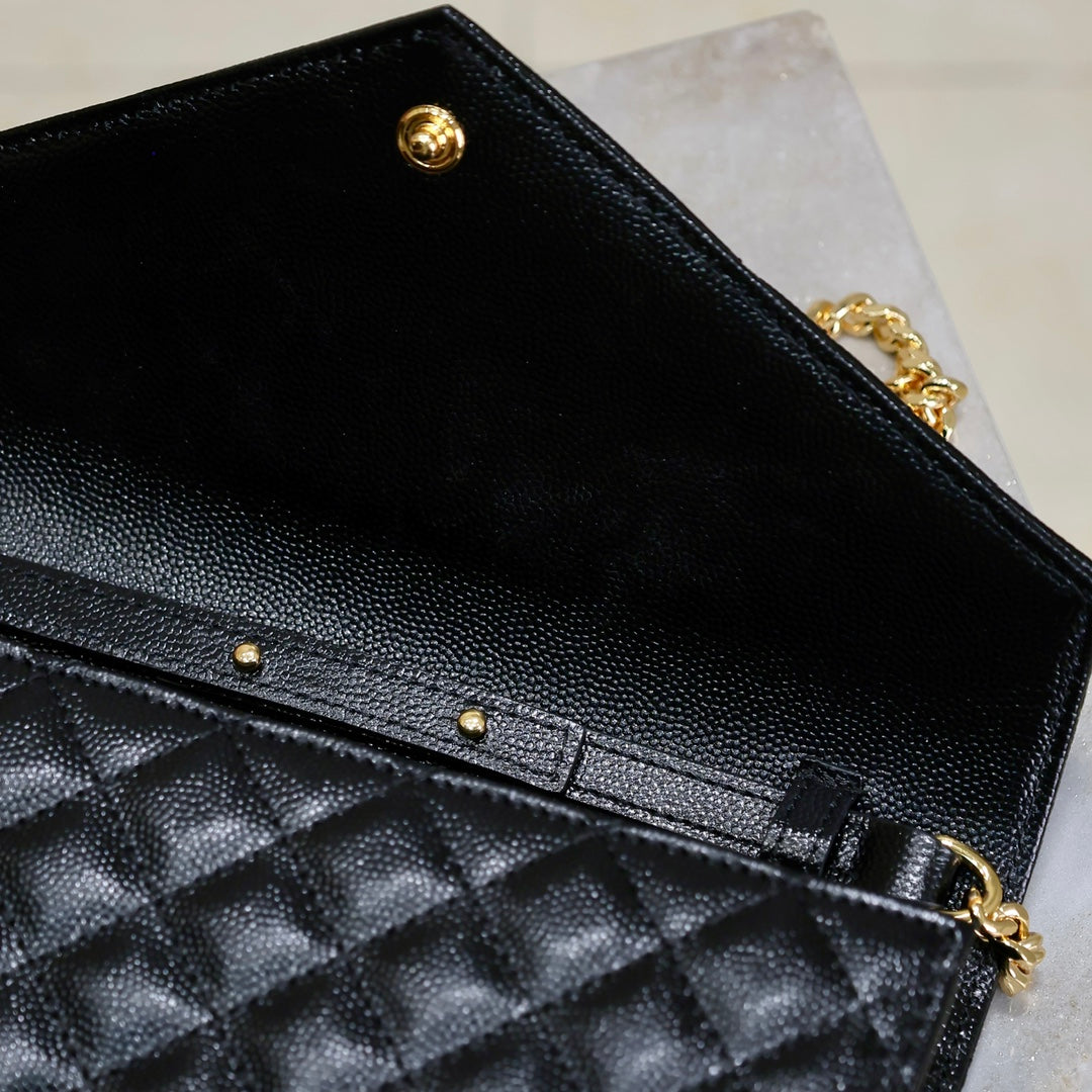 Luxury Saint Laurent ENVELOPE CHAIN BAG 22 IN BLACK LAMBSKIN GOLD HARDWARE