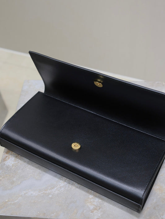 Luxury Saint Laurent CLASSIC KATE CLUTCH 27 IN BLACK LAMBSKIN GOLD HARDWARE