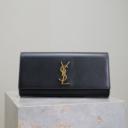 Luxury Saint Laurent CLASSIC KATE CLUTCH 27 IN BLACK LAMBSKIN GOLD HARDWARE