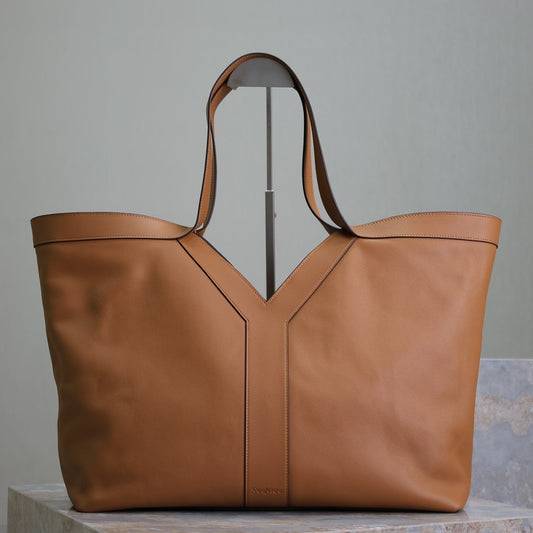 Luxury Saint Laurent TOTE BAG 50 IN CINNAMON BROWN CALFSKIN