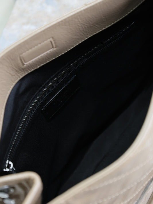 Luxury Saint Laurent NIKI SHOPPING BAG 33 IN LIGHT BROWN CRUMPLED CALFSKIN