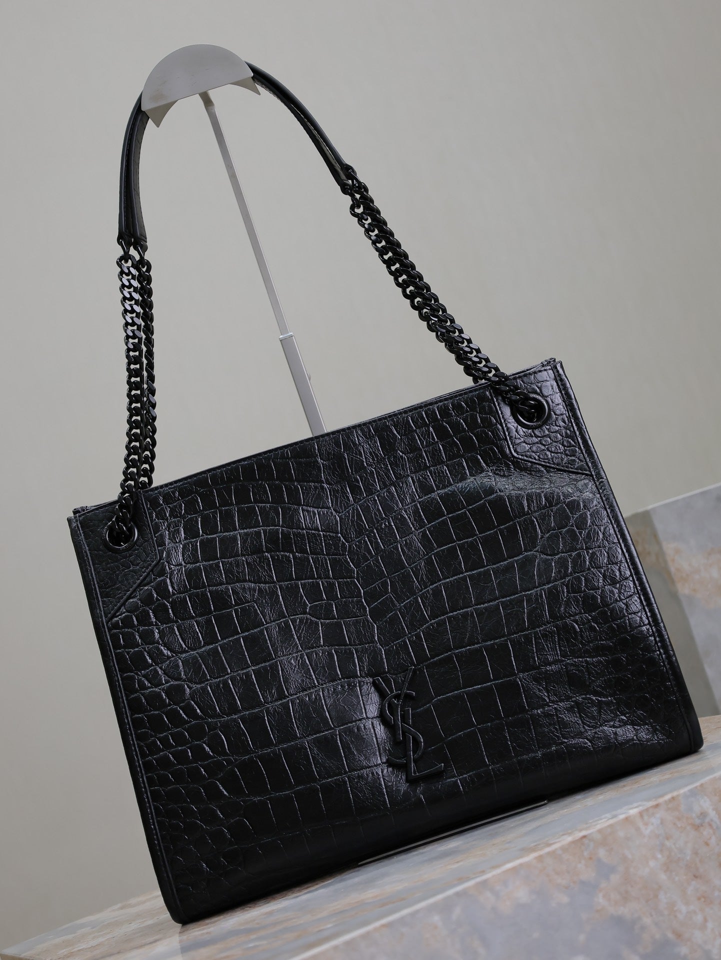 Luxury Saint Laurent NIKI SHOPPING BAG 33 IN BLACK CROCODILE-EMBOSSED CALFSKIN