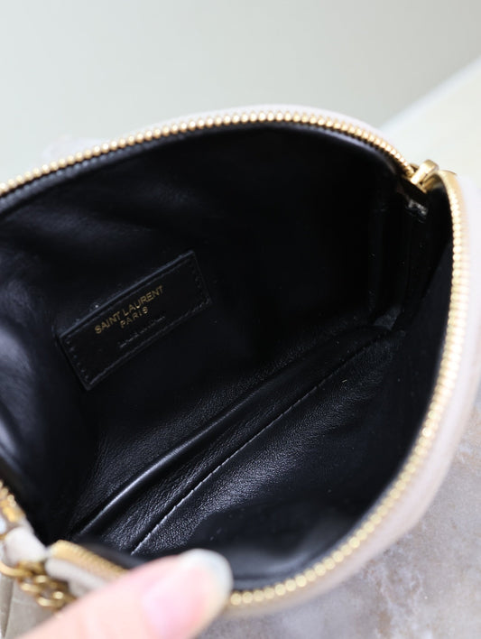 Luxury Saint Laurent GABY ZIPPED POUCH 19 IN GRAY MATTE SUEDE GOLD HARDWARE
