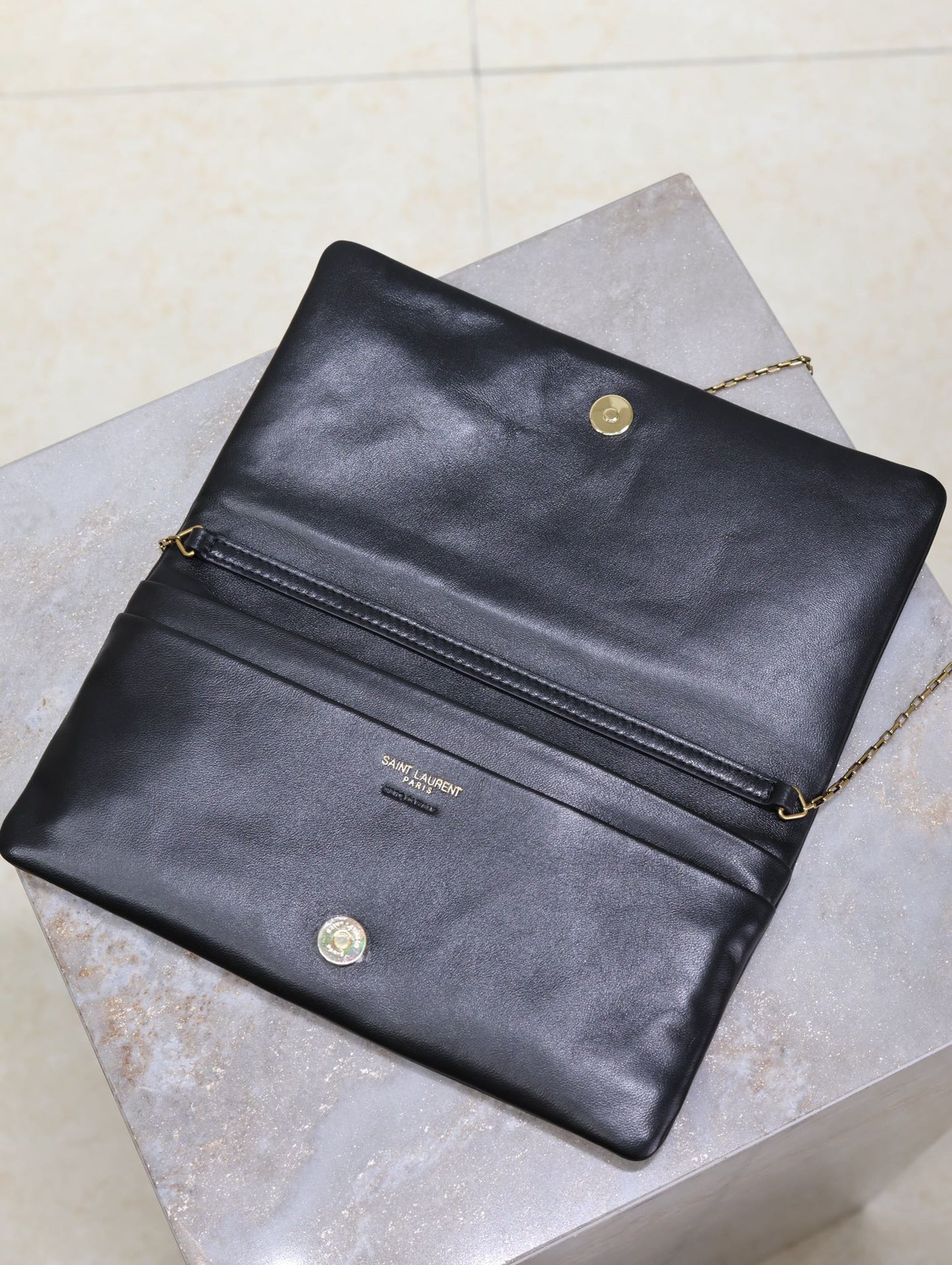 Luxury Saint Laurent CALYPSO POUCH 24 IN BLACK LAMBSKIN GOLD LOGO