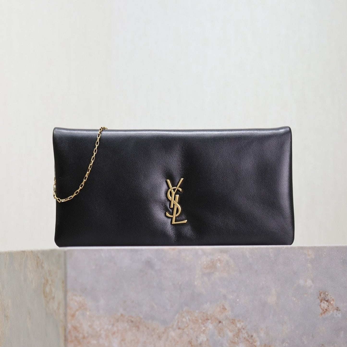 Luxury Saint Laurent CALYPSO POUCH 24 IN BLACK LAMBSKIN GOLD LOGO