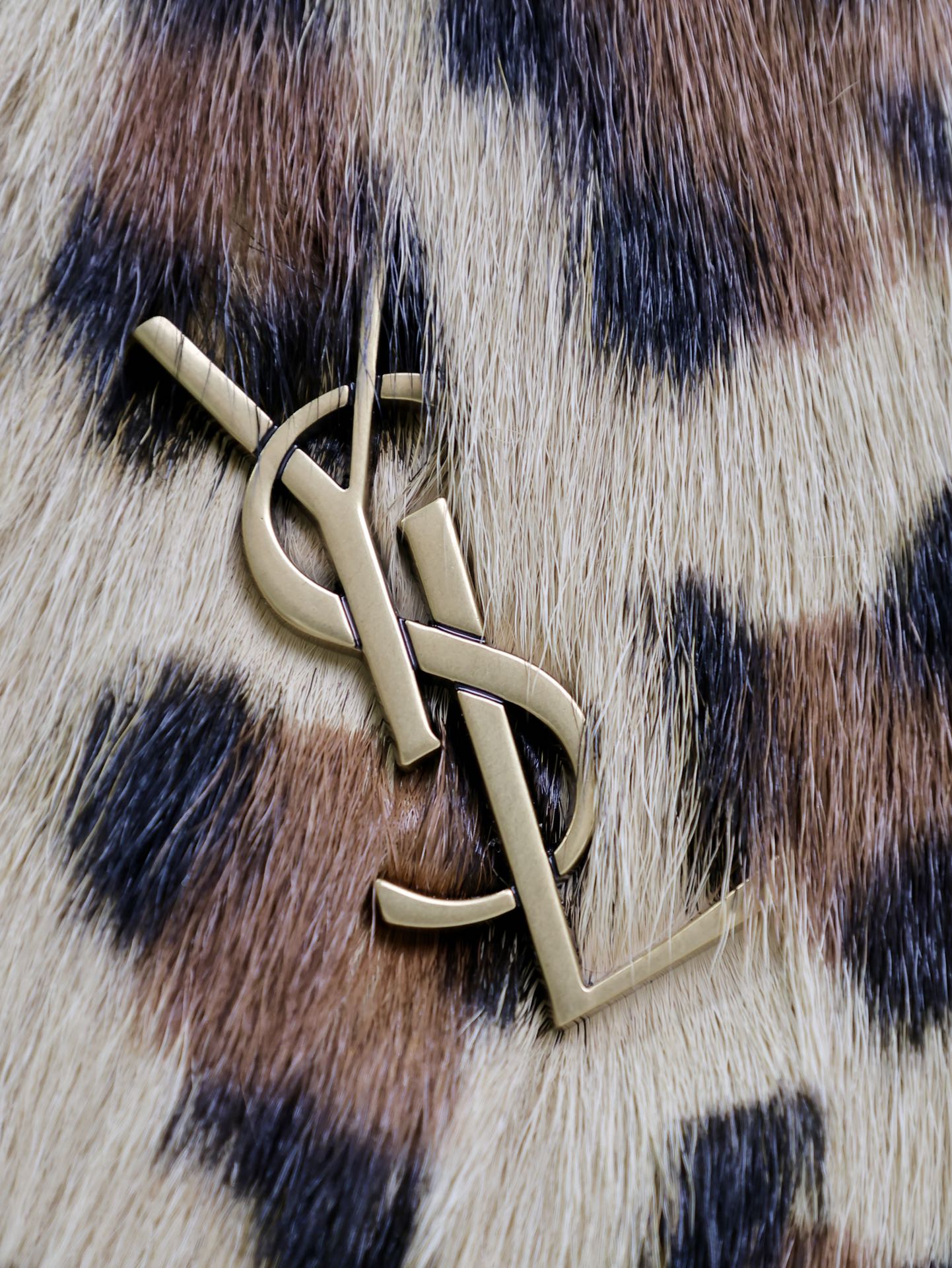 Luxury Saint Laurent KATE SMALL BAG 20 IN LEOPARD PRINT FUR COPPER CHAIN