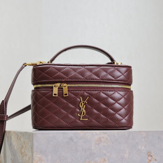 Luxury Saint Laurent GABY MINI VANITY 18 IN AUBURN RED LAMBSKIN GOLD HARDWARE