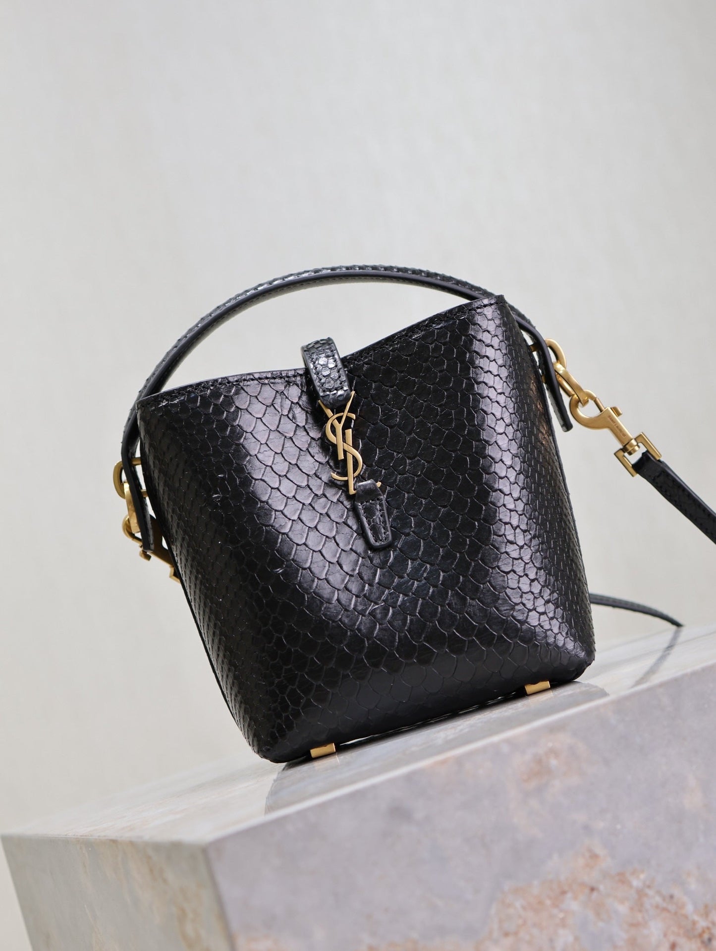 Luxury Saint Laurent LE 37 MINI BAG 15 IN BLACK SNAKE PATTERN CALFSKIN