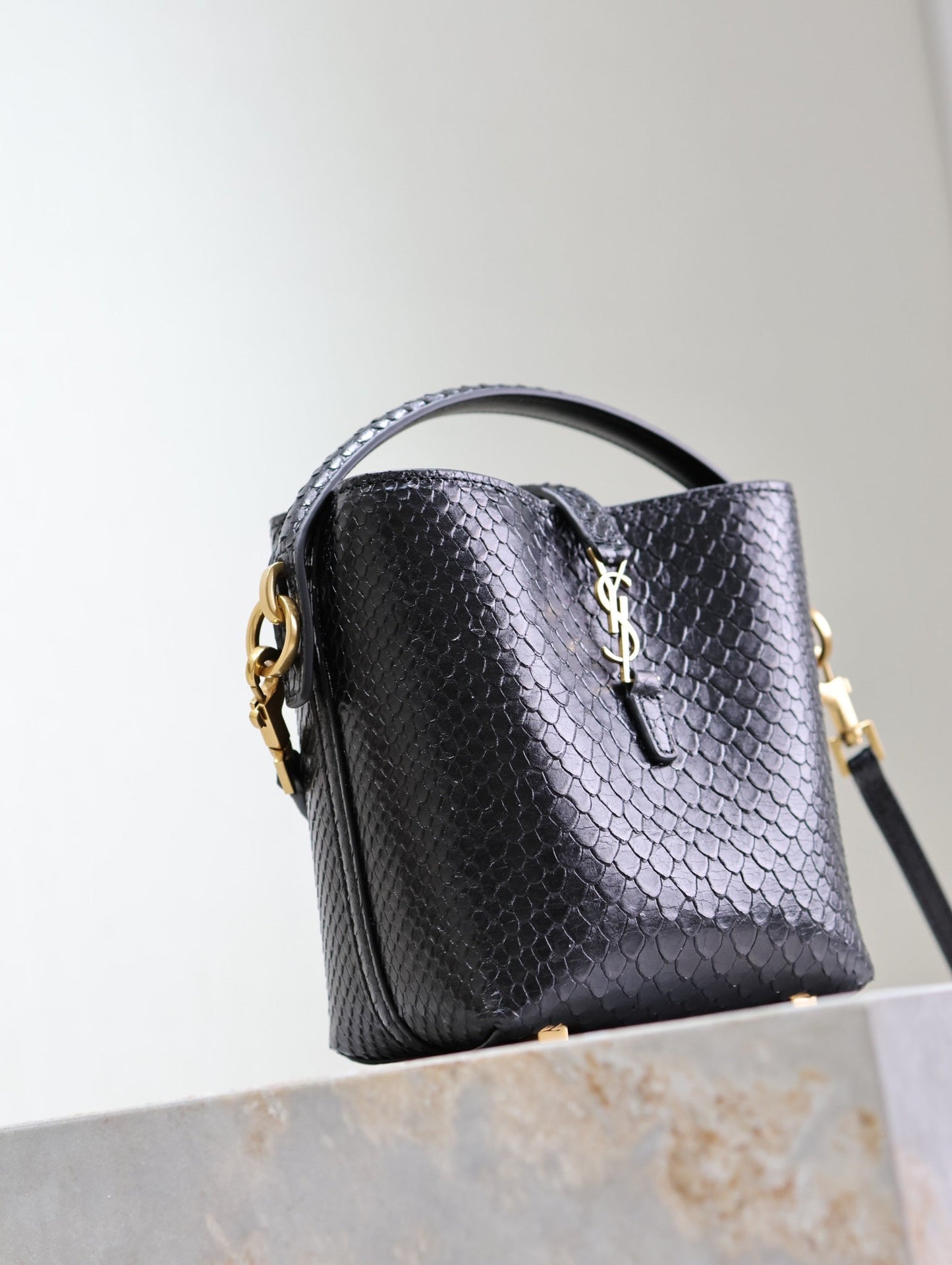 Luxury Saint Laurent LE 37 MINI BAG 15 IN BLACK SNAKE PATTERN CALFSKIN