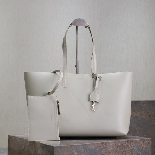 Luxury Saint Laurent SHOPPING TOTE BAG 38 IN WHITE CALFSKIN