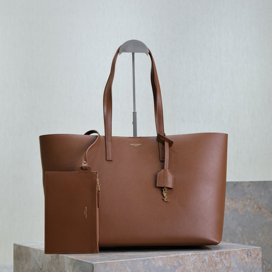 Luxury Saint Laurent SHOPPING TOTE BAG 38 IN RED BROWN CALFSKIN
