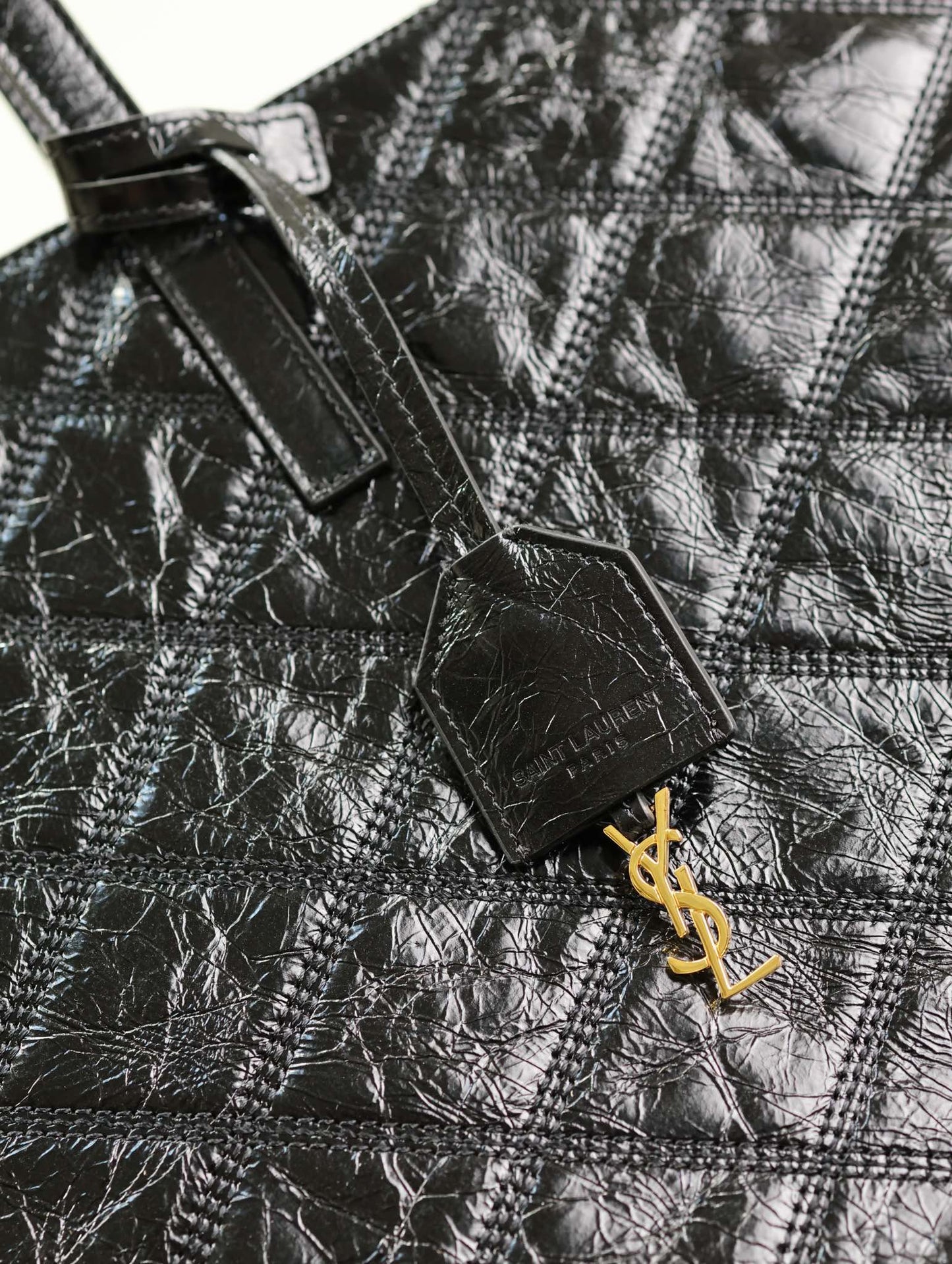 Luxury Saint Laurent SHOPPING TOTE BAG 38 IN BLACK CRUMPLED CALFSKIN