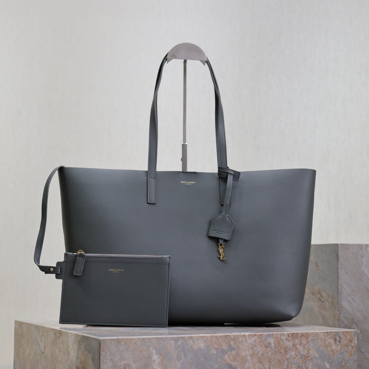 Luxury Saint Laurent SHOPPING TOTE BAG 38 IN GRAY CALFSKIN