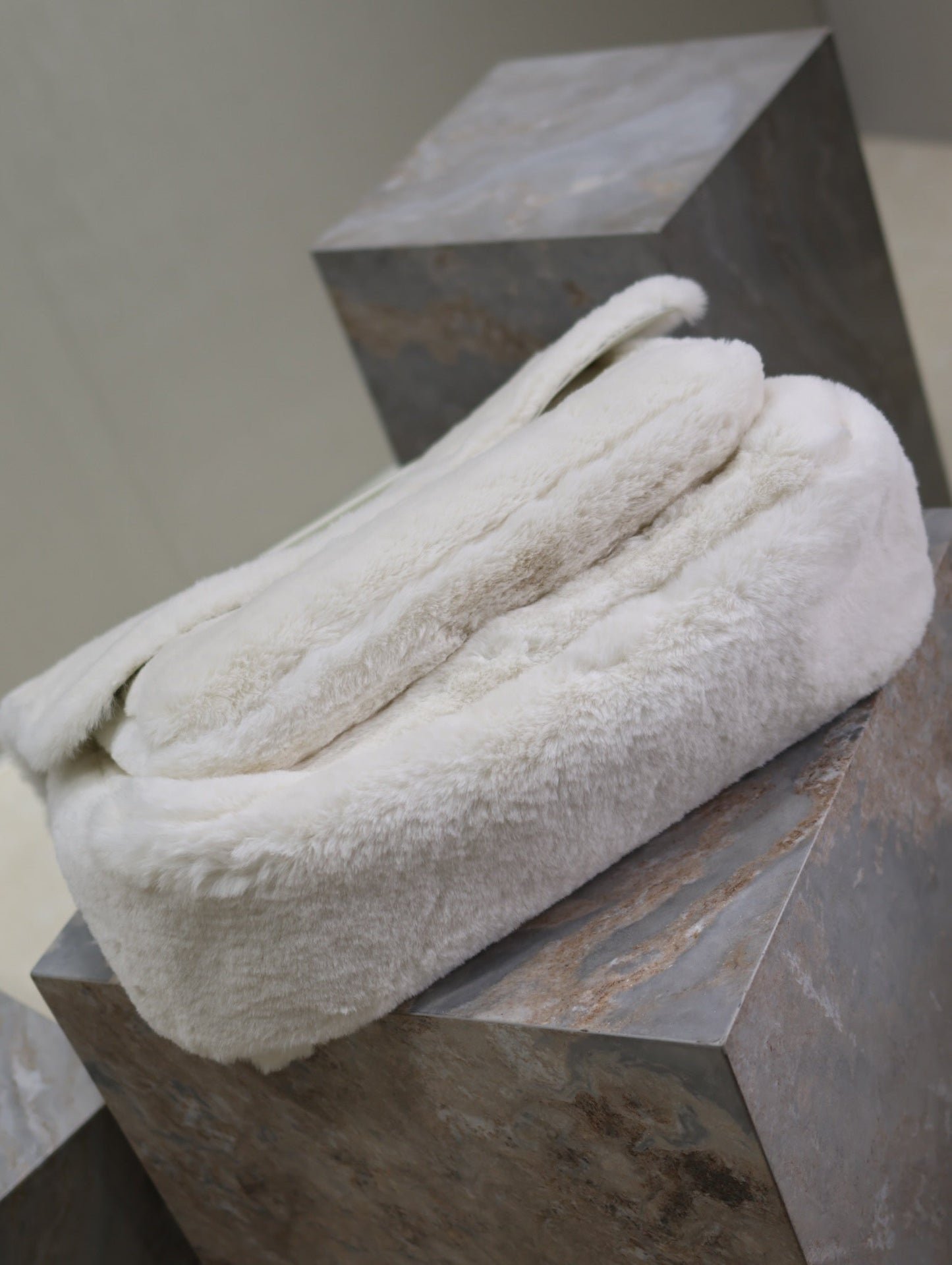 Luxury Saint Laurent NIKI 47 IN WHITE RABBIT FUR GOLD HARDWARE
