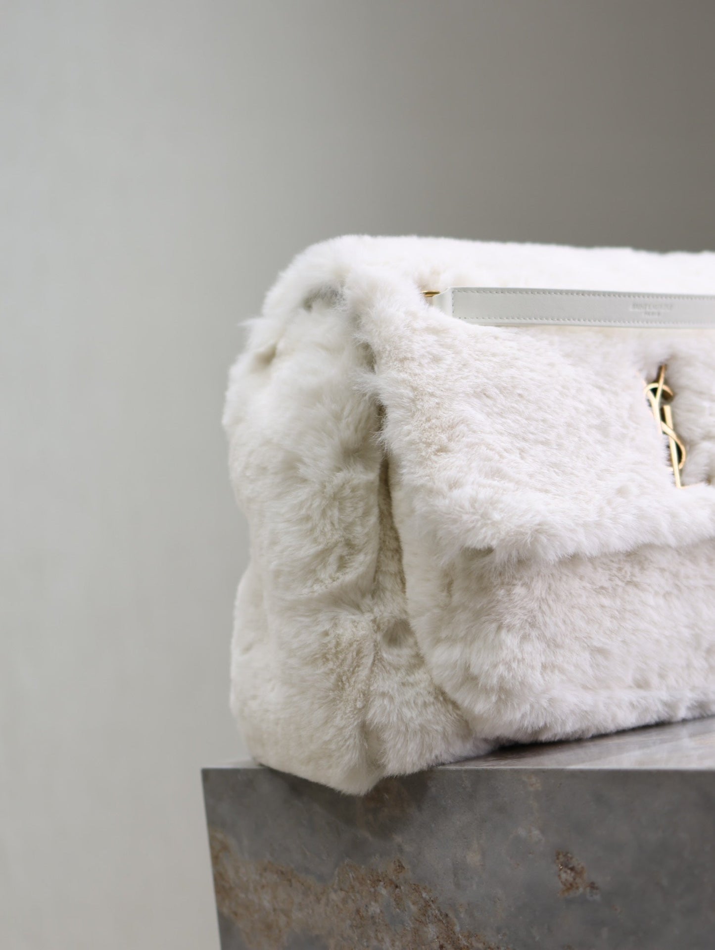 Luxury Saint Laurent NIKI LARGE 32 IN WHITE RABBIT FUR GOLD HARDWARE