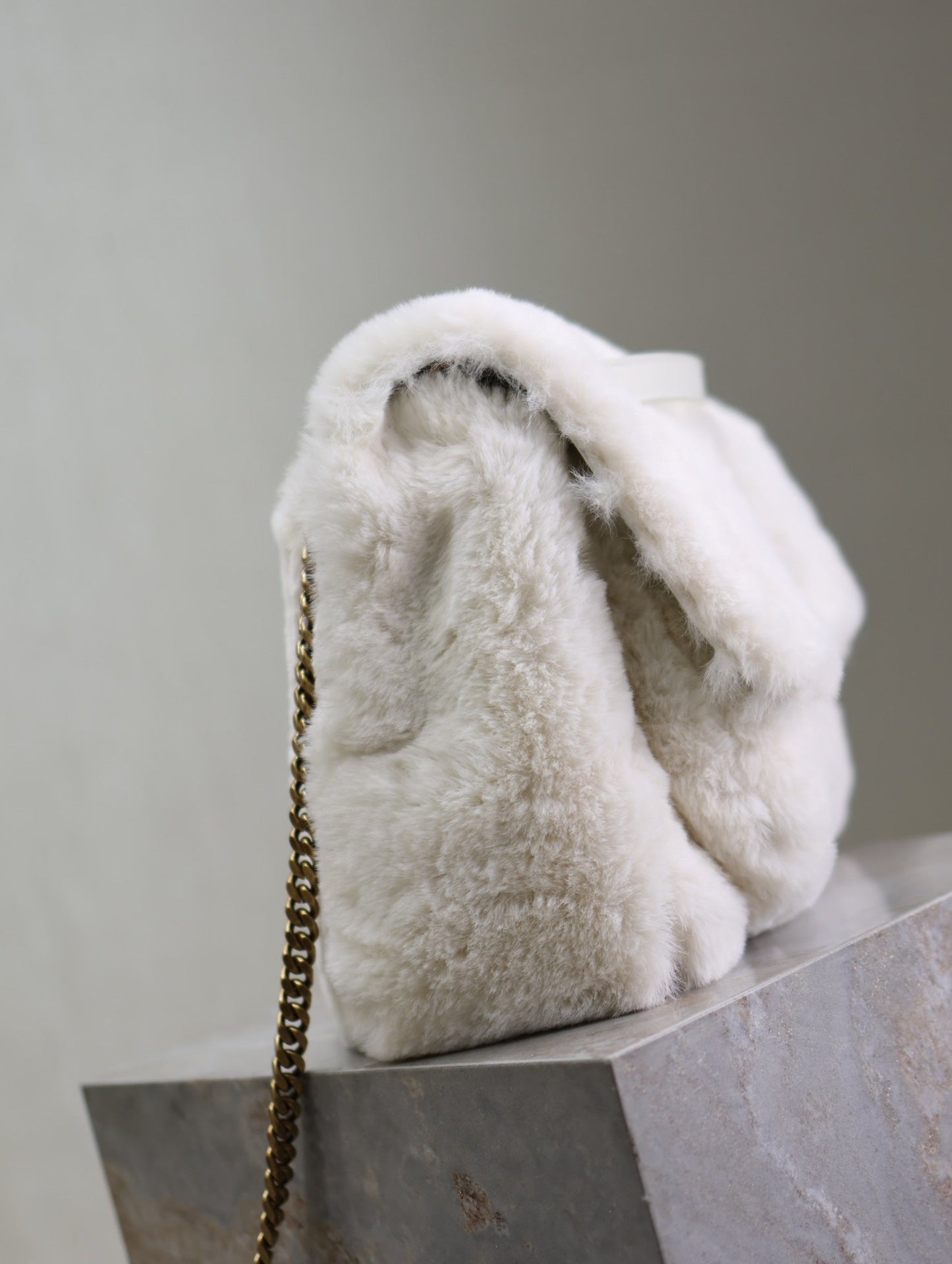Luxury Saint Laurent NIKI LARGE 32 IN WHITE RABBIT FUR GOLD HARDWARE