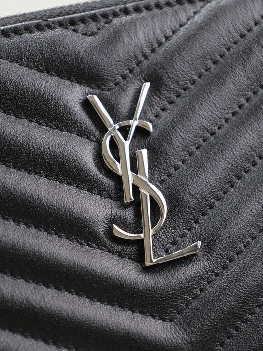 Luxury Saint Laurent CLUTCH 36 IN BLACK QUILTED CALFSKIN SILVER BUCKLE