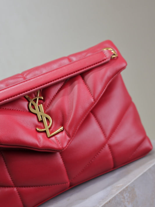 Luxury Saint Laurent PUFFER SMALL 29 IN RED LAMBSKIN GOLD HARDWARE