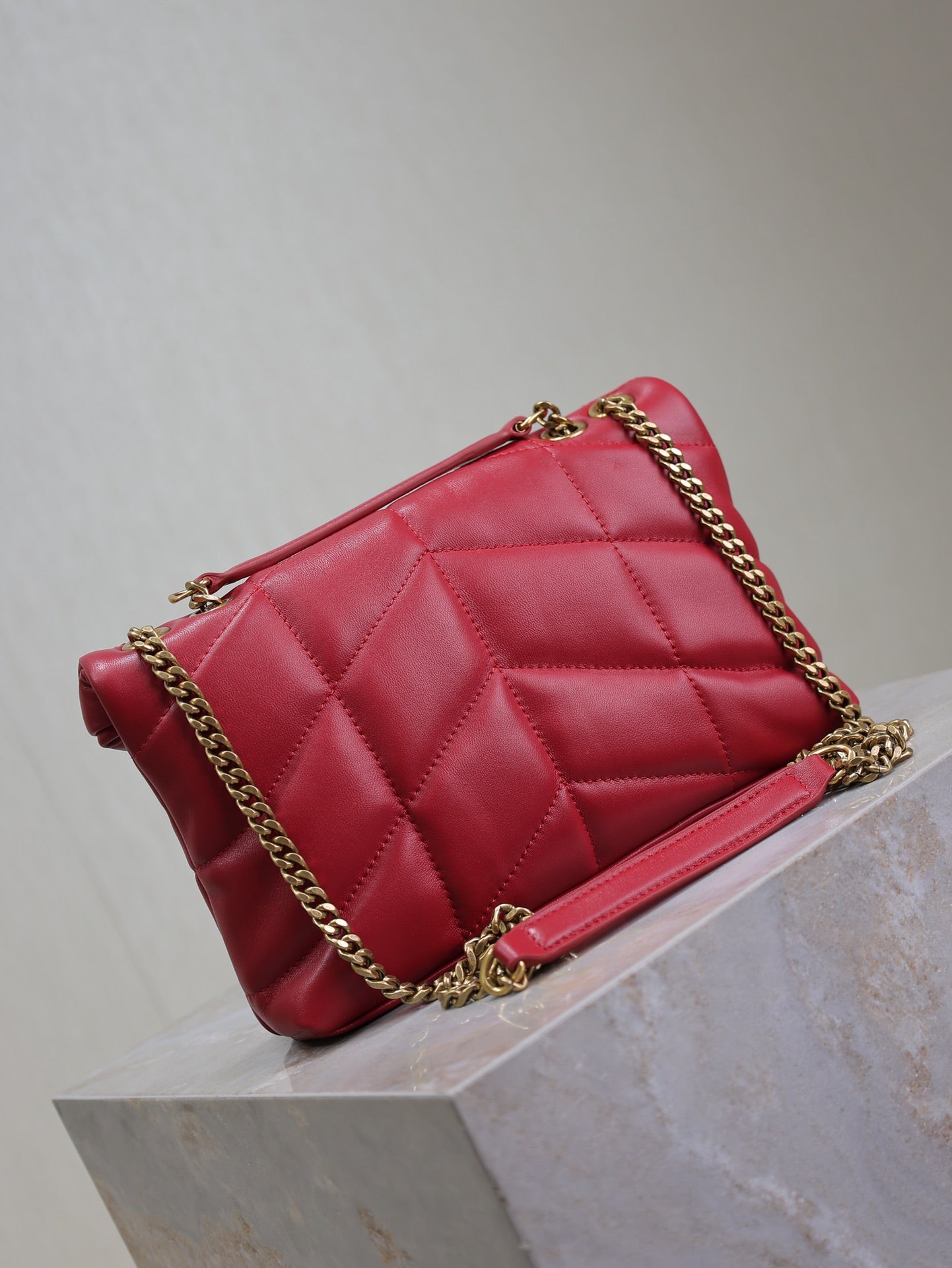 Luxury Saint Laurent PUFFER TOY 23 IN RED LAMBSKIN GOLD HARDWARE