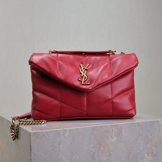 Luxury Saint Laurent PUFFER TOY 23 IN RED LAMBSKIN GOLD HARDWARE