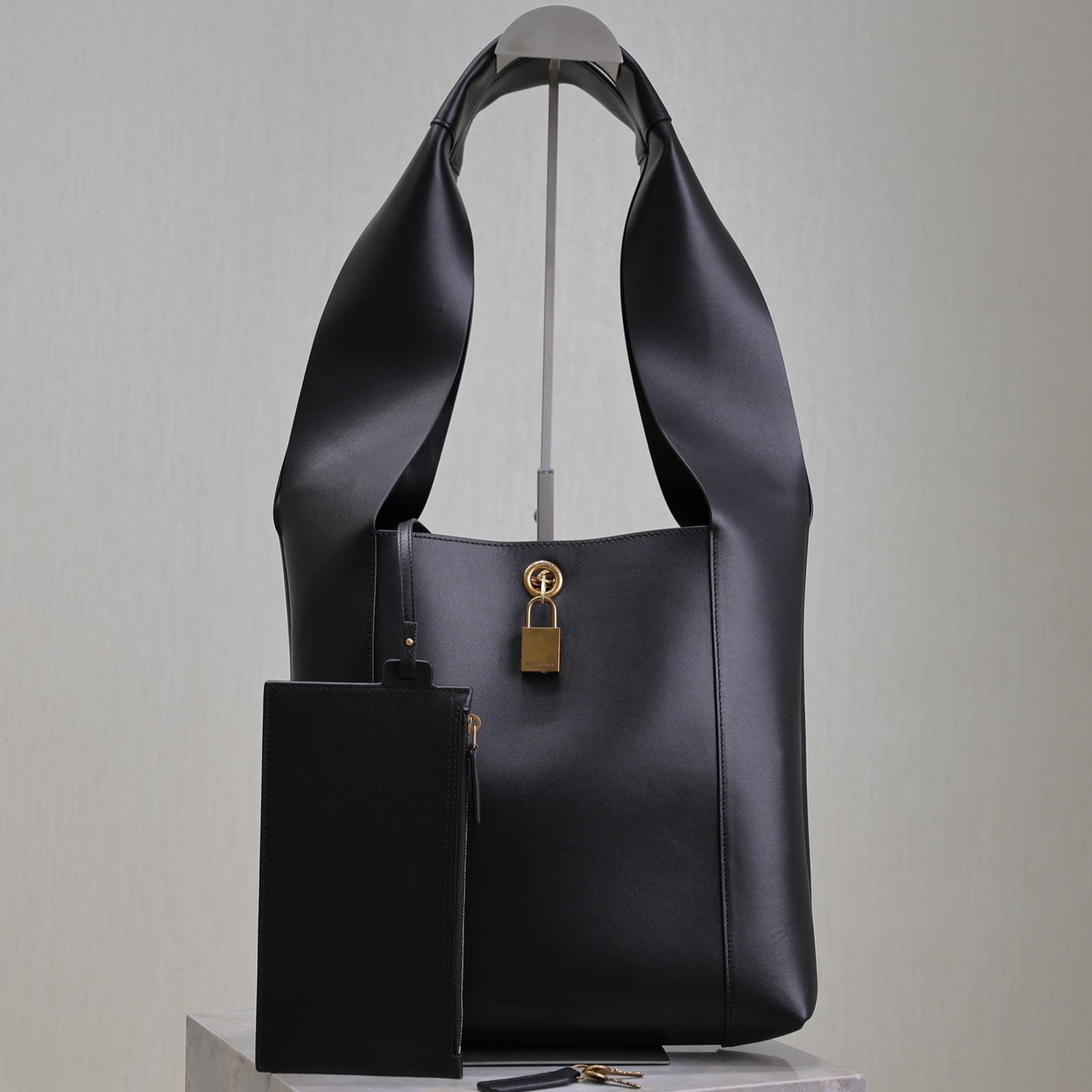 Luxury Saint Laurent TANGER HOBO BAG 27 IN BLACK CALFSKIN