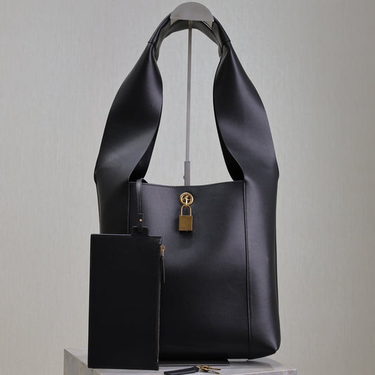 Luxury Saint Laurent TANGER HOBO BAG 27 IN BLACK CALFSKIN
