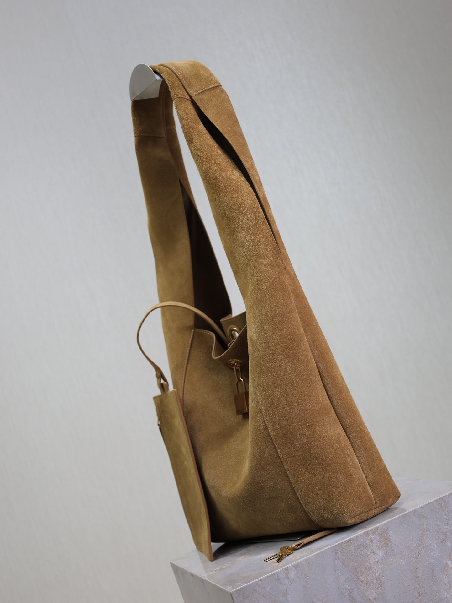 Luxury Saint Laurent TANGER HOBO BAG 27 IN PEANUT BROWN SUEDE