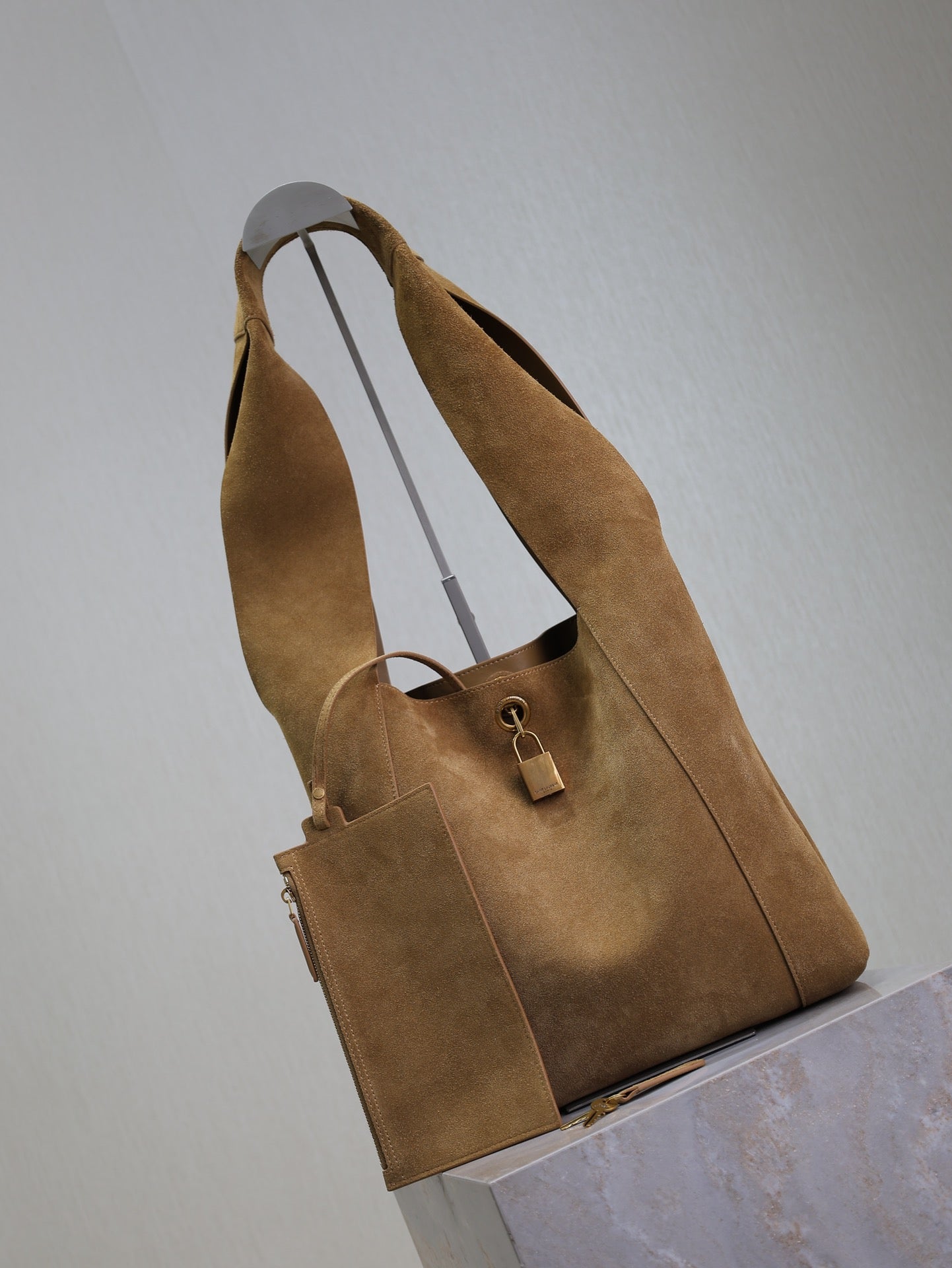 Luxury Saint Laurent TANGER HOBO BAG 27 IN PEANUT BROWN SUEDE