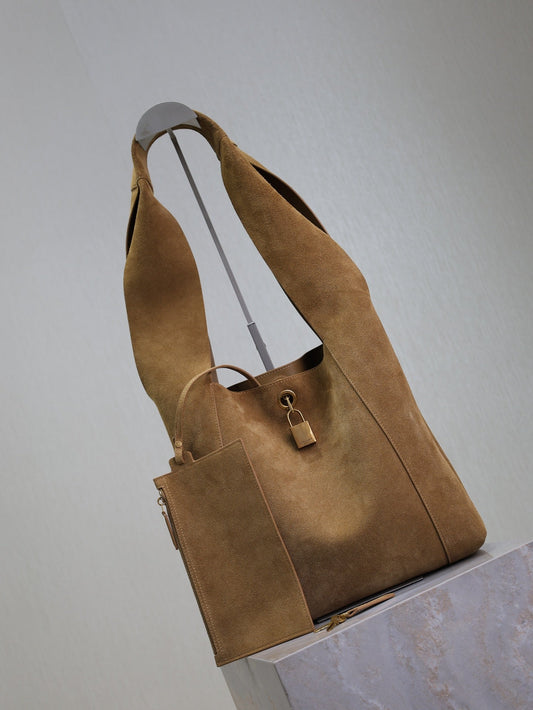 Luxury Saint Laurent TANGER HOBO BAG 27 IN PEANUT BROWN SUEDE