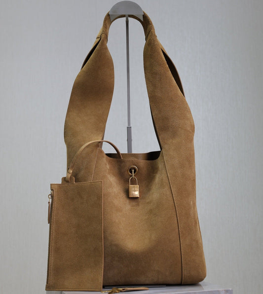 Luxury Saint Laurent TANGER HOBO BAG 27 IN PEANUT BROWN SUEDE