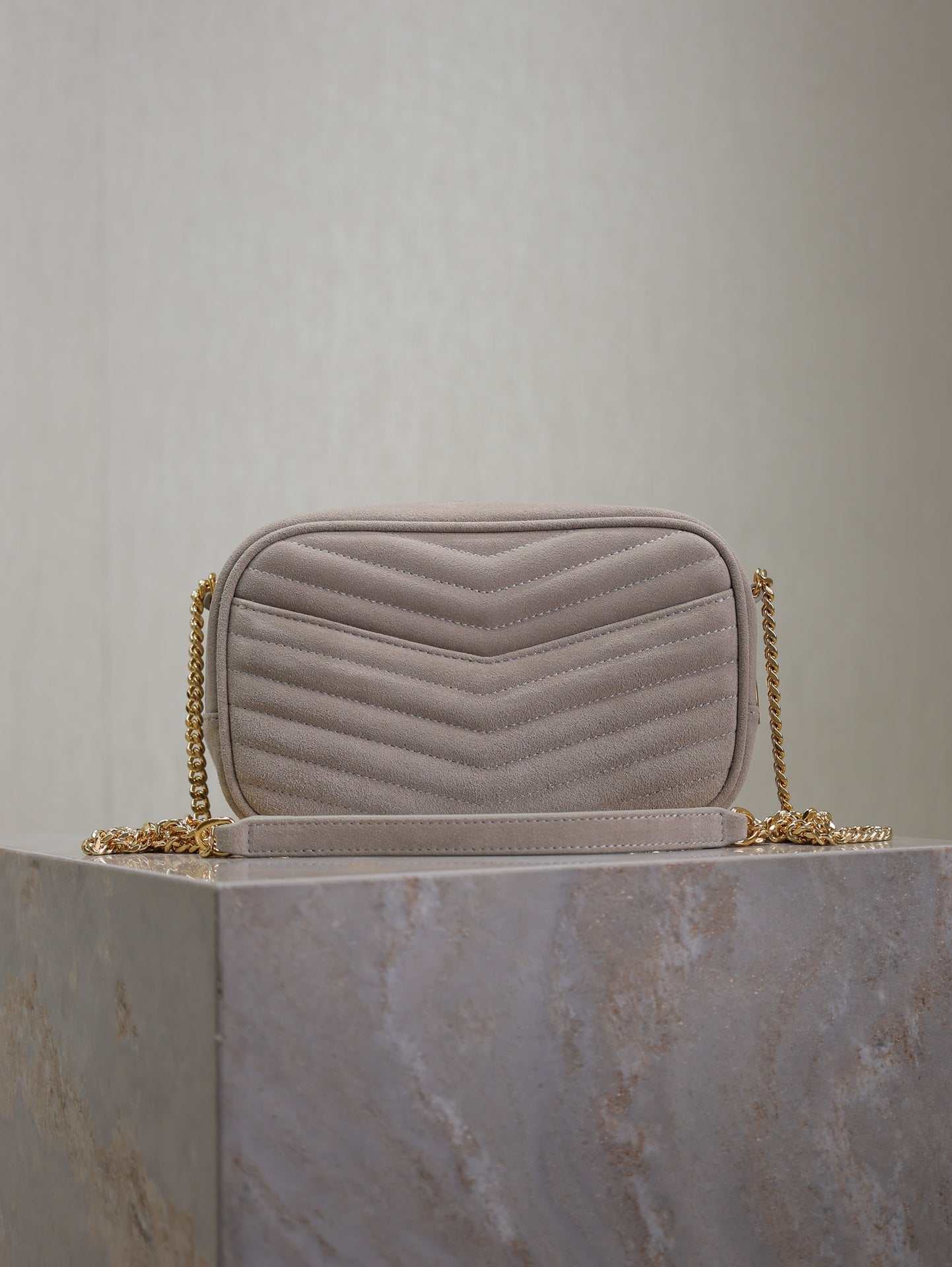 Luxury Saint Laurent LOU MINI CAMERA BAG 18 IN SILVER PINK SUEDE GOLD HARDWARE