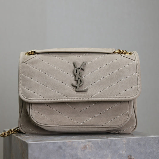 Luxury Saint Laurent NIKI MEDIUM 28 IN GRAY MATTE SUEDE GRAY LOGO