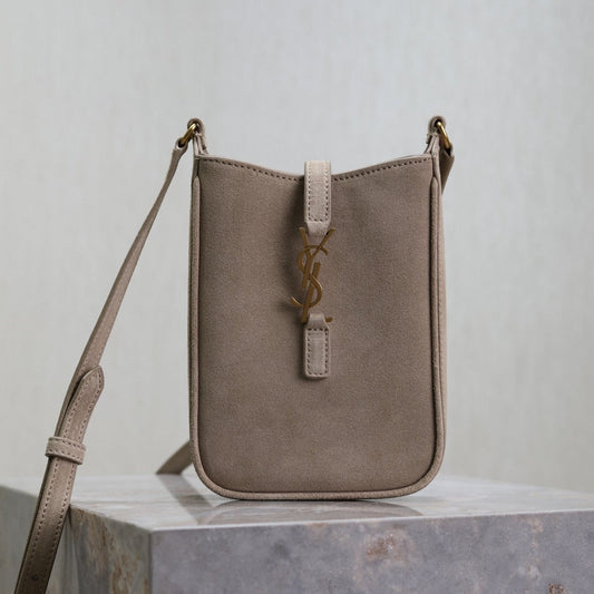 Luxury Saint Laurent LE 5 À 7 HOBO MINI BAG 18 IN LIGHT BROWN SUEDE COPPER HARDWARE
