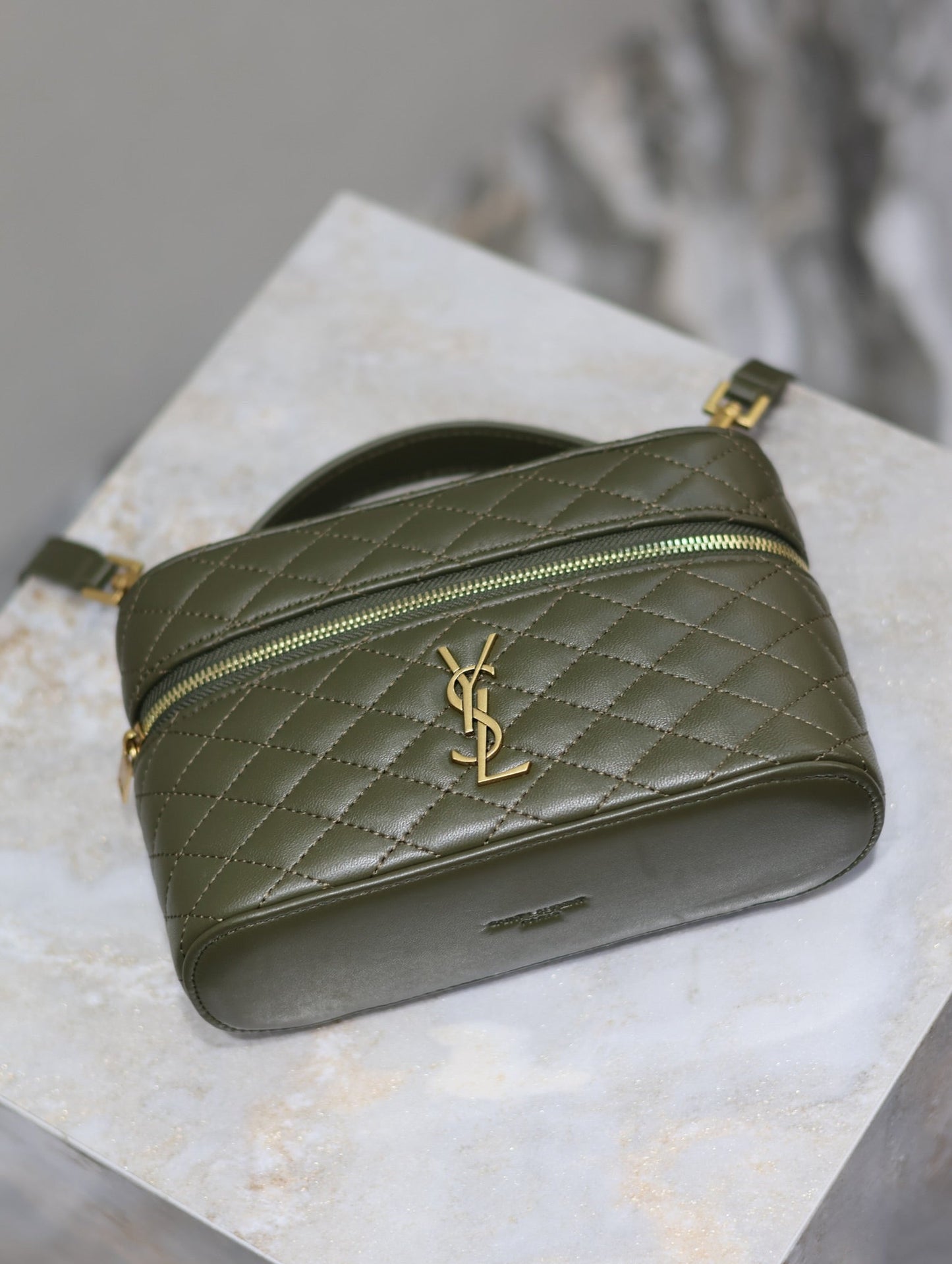 Luxury Saint Laurent GABY MINI VANITY BAG 18 IN ARMY GREEN LAMBSKIN