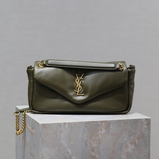 Luxury Saint Laurent CALYPSO CHAIN BAG 26 IN ARMY GREEN SMOOTH LAMBSKIN