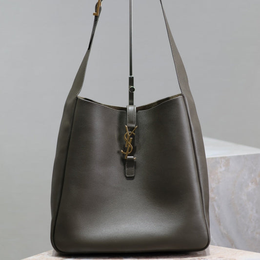 Luxury Saint Laurent LE 5 À 7 LARGE BAG 31 IN KHAKI GREEN LAMBSKIN