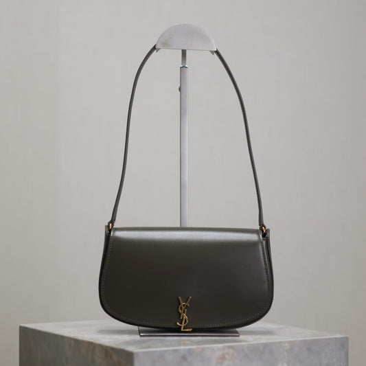 Luxury Saint Laurent MINI VOLTAIRE IN BOX 17 IN KOMBU GREEN CALFSKIN GOLD LOGO