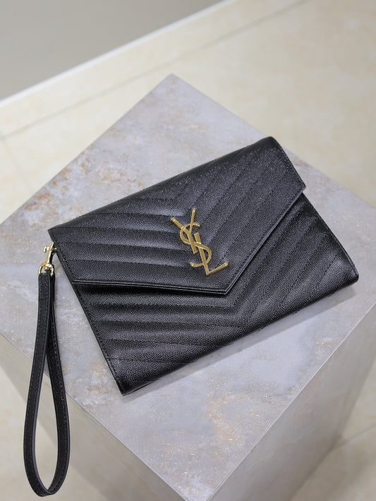 Luxury Saint Laurent CASSANDRE CLUTCH 21 IN BLACK LAMBSKIN GOLD HARDWARE
